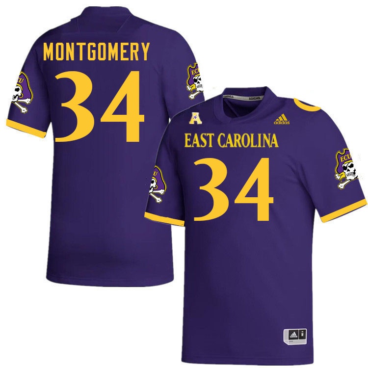 Men #34 London Montgomery ECU Pirates College Football Jerseys Stitched-Purple